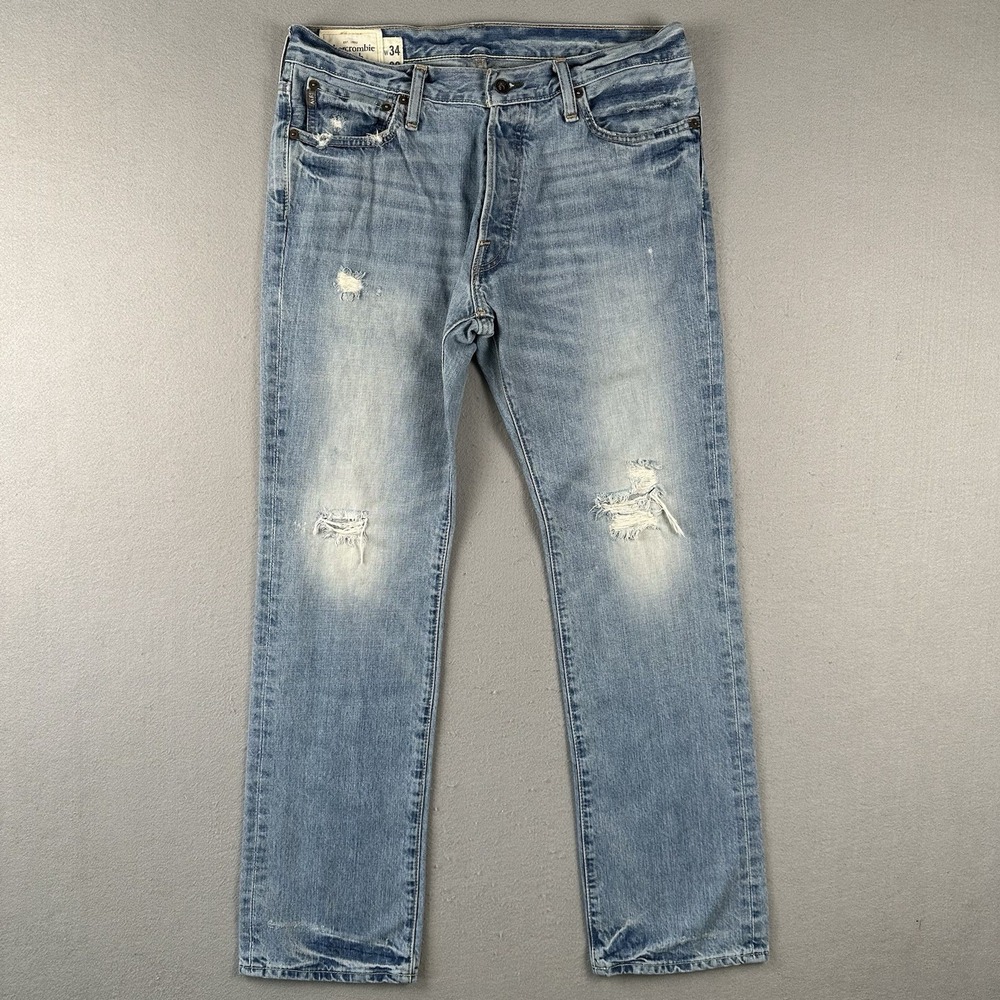 Vtg Abercrombie & Fitch Remsen Jeans Men's 34x32 Distressed Low Rise Slim